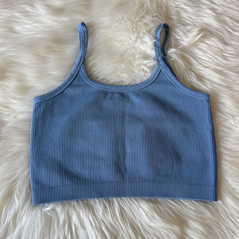 Blue Ribbed Seamless Stretch Tank Large